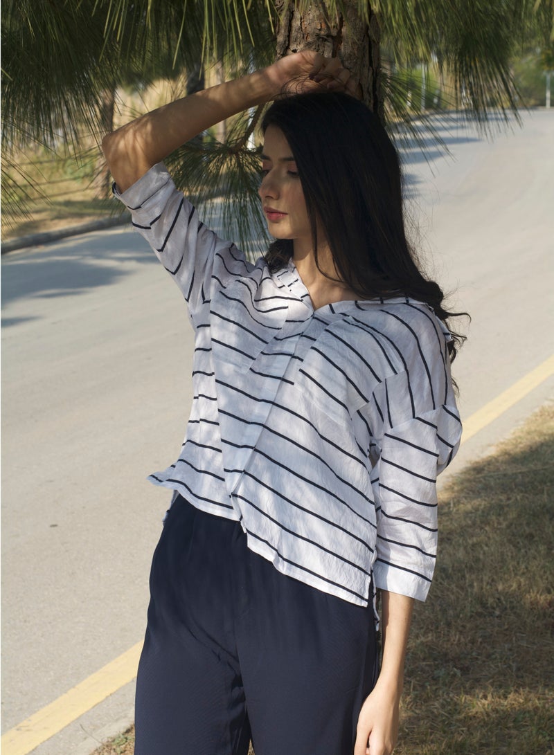 P FOR PRETTY Blue And White Striped Shirt - Image 2