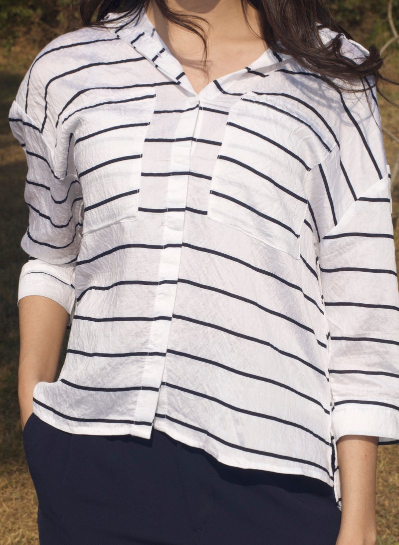 P FOR PRETTY Blue And White Striped Shirt - Image 3
