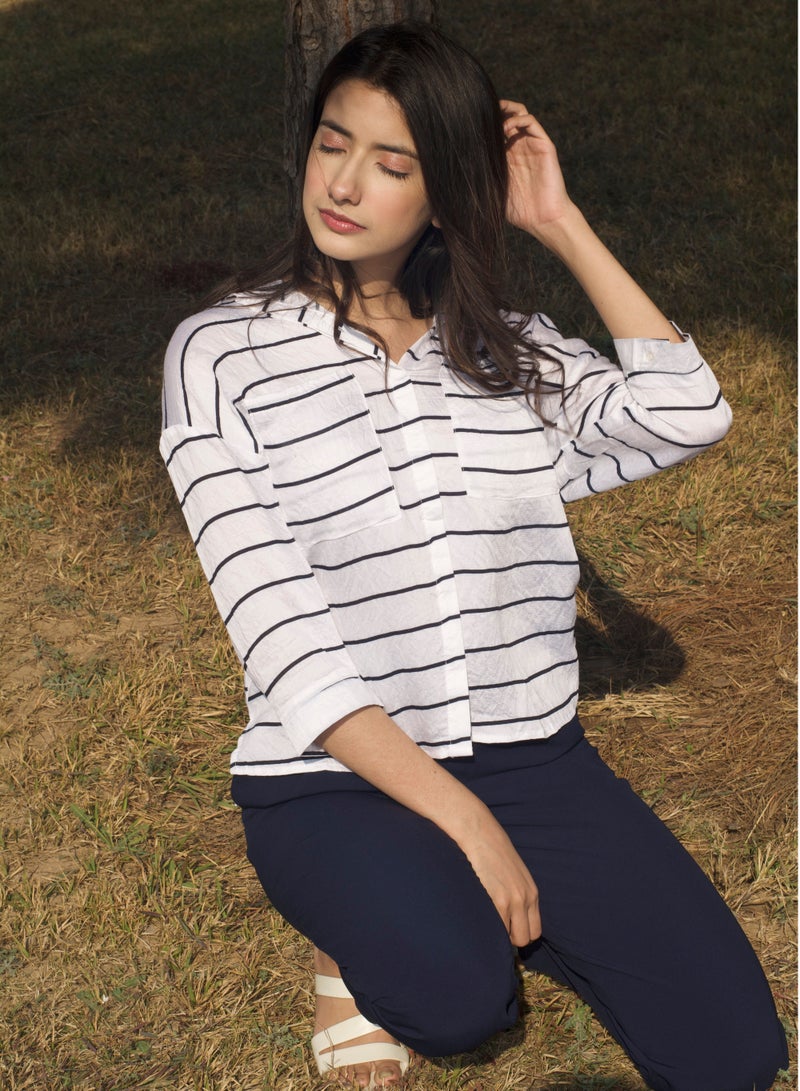 P FOR PRETTY Blue And White Striped Shirt - Image 4