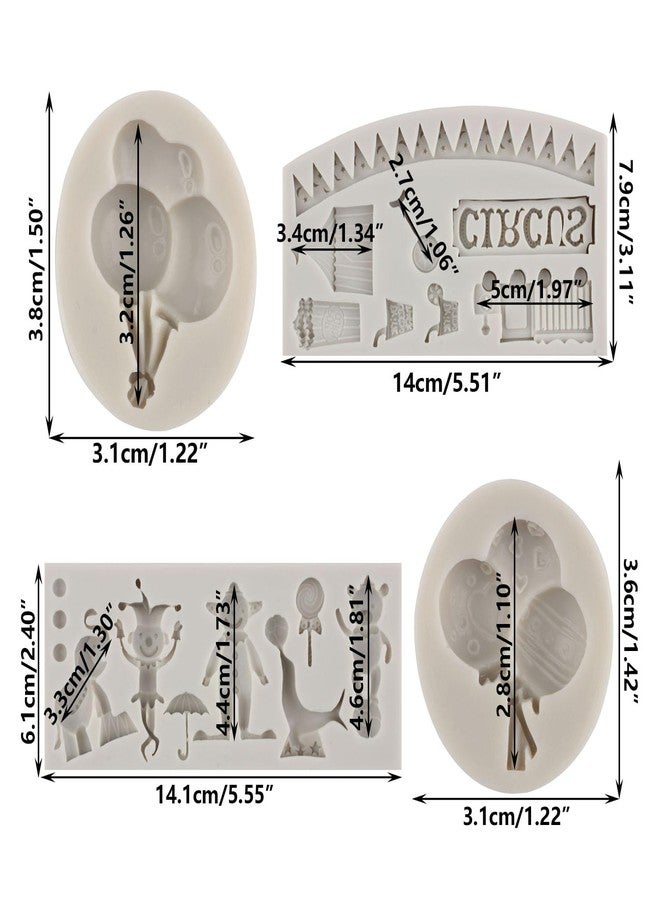 Sijiangmold Circus Fondant Silicone Molds Clown Elephant Chocolate Molds Theater Unicycle Balloon Mold For Cupcake Topper Cake Decorating Candy Craft Polymer Clay Gum Paste Set Of 4 - Image 2