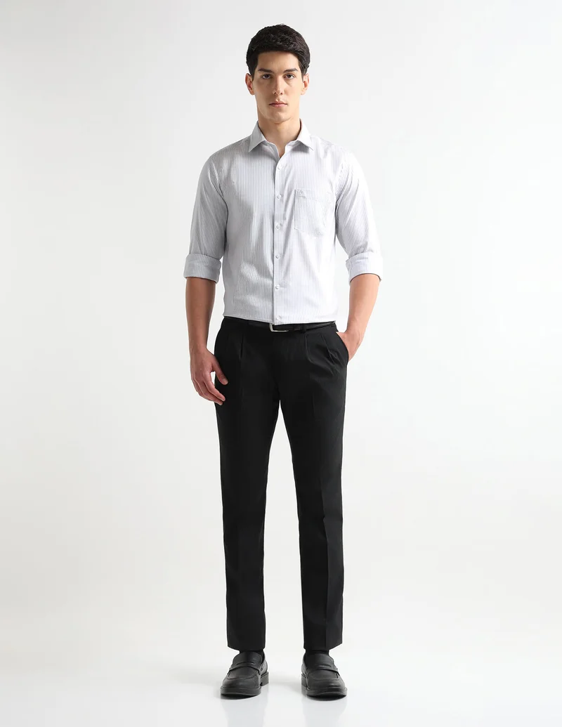 Arrow Light Grey Vertical Striped Auto Press Flx Shirt for Men | Best Price UAE