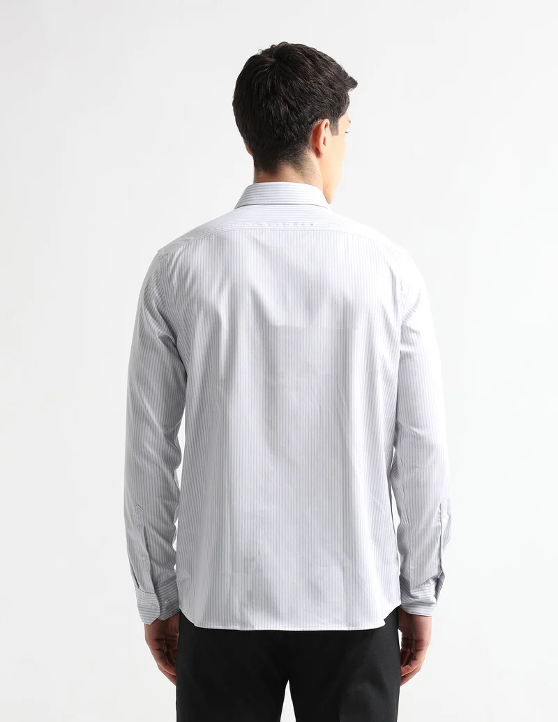 Arrow Light Grey Vertical Striped Auto Press Flx Shirt for Men | Best Price UAE