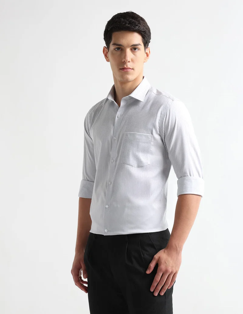 Arrow Light Grey Vertical Striped Auto Press Flx Shirt for Men | Best Price UAE