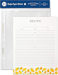 Jot  Mark Jot & Mark Recipe Page Protectors for 3 Ring Binder and Recipe Color Printing Paper 8.5x11, 30 Count (Lemon Twist)  - Image 1