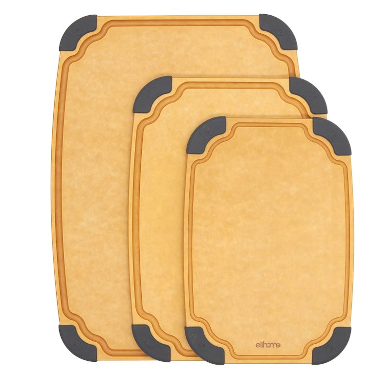 Elihome Essential Series 3in1 Cutting Board Set Knife Friendly Dishwasher Safe Juice Groove Reversible NonPorous EcoFriendly Set of 3 - Image 2