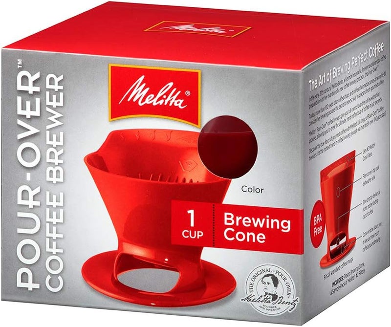 Melitta 640820 Ready Set Joe Filter Cone Pourover Cone Manual Brewer One Cup Brewer Red - Image 1