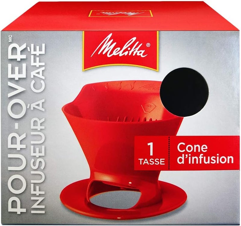 Melitta 640820 Ready Set Joe Filter Cone Pourover Cone Manual Brewer One Cup Brewer Red - Image 2