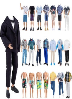 E-TING E-TING 10-Item Fantastic Pack = 5 Sets Fashion Casual Wear Clothes Outfit +5 Pairs Shoes for boy Doll Random Style (Casual Wear Clothes + Black Suit + Swimwear)  - Image 1