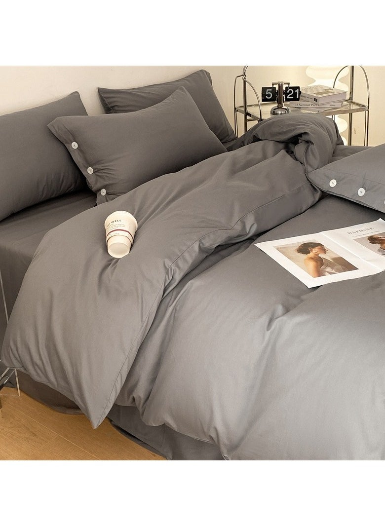 AROAQ Bed Cover Set, Soft Luxurious Pure Bedsheet Set, Long-staple Cotton Simple Solid Color Bed Sheet Quilt Cover Bedding Twill Cotton Set, ( grey, 1.8m fitted sheet set of four)  - Image 1
