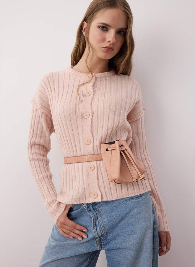 trendyol More Sustainable Powder Basic Ribbed Wide Fit Knitwear Cardigan - Image 2
