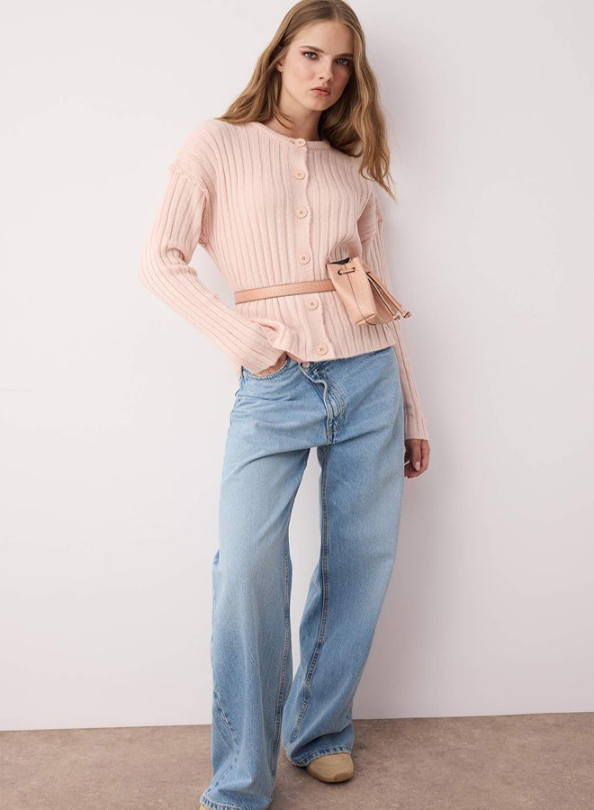 trendyol More Sustainable Powder Basic Ribbed Wide Fit Knitwear Cardigan - Image 3