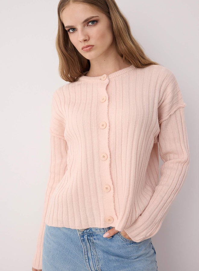 trendyol More Sustainable Powder Basic Ribbed Wide Fit Knitwear Cardigan - Image 1