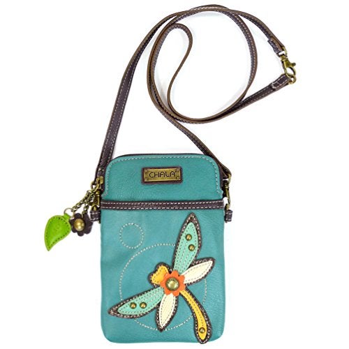 CHALA Garden Animal Collection Cell Phone Crossbody Purse-Women PU Leather/Canvas Multicolor Handbag with Adjustable Strap - Dragonfly - turquoise - Image 2