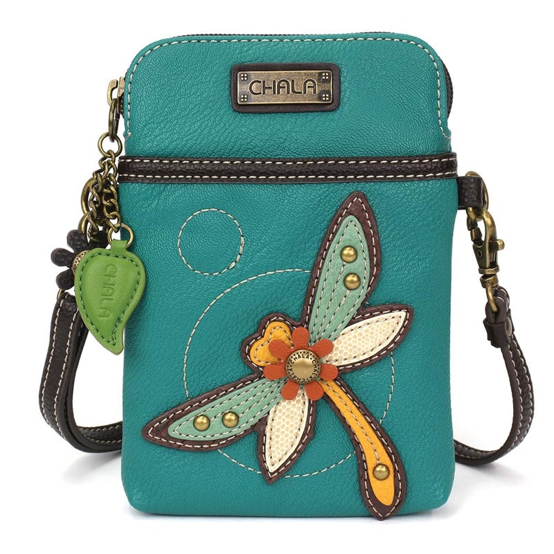 CHALA Garden Animal Collection Cell Phone Crossbody Purse-Women PU Leather/Canvas Multicolor Handbag with Adjustable Strap - Dragonfly - turquoise - Image 4