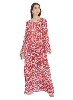 HANA & SARA STYLISH ELEGANT THREAD EMBROIDERY WITH PRINTED LONG ARABIC KAFTAN JALABIYA DRESS  - Image 4