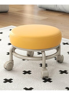 DubaiGallery Round Low Stool with Brake Wheels Beautiful Seam Construction Bench Stool PU Nylon Steel Frame Children's Mobile Stool  - Image 1