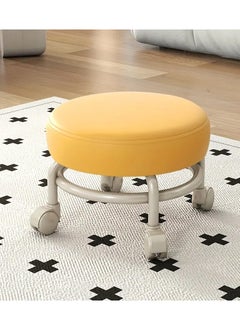 DubaiGallery Round Low Stool with Brake Wheels Beautiful Seam Construction Bench Stool PU Nylon Steel Frame Children's Mobile Stool  - Image 2