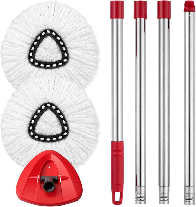 TIDYKITC Spin Mop Replacement Set for O-Cedar EasyWring 1-Tank System, Mop Head Replacement, Adjustable 30-58" Handle, Base & 2 Microfiber Refills - Image 1