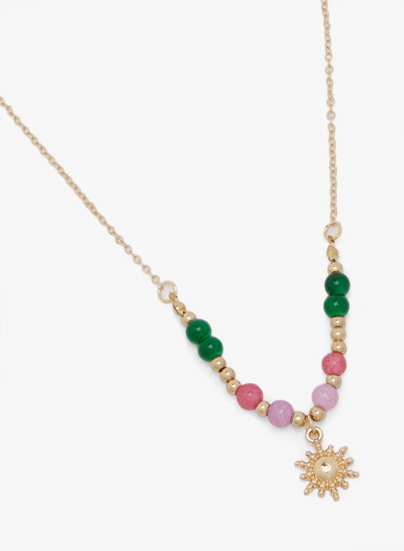 ELLA Gold Charm Beaded Double Layered Necklace