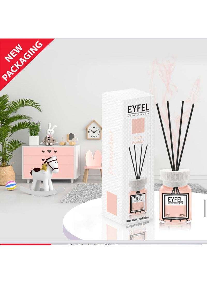 EYFEL Reed Diffuser 120ml – [POWDER] Scented Home Fragrance with Reed Sticks, Decorative Aroma Diffuser for Bedroom, Living Room, Office & Bathroom