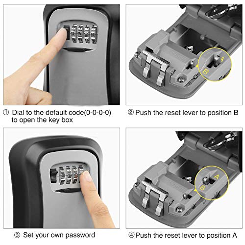 DOCOSS - Metal Key Safe Combination Storage Box Outdoor Wall Mounted with Code Password Security Lock for House Outdoor(Black,Grey) - Image 4