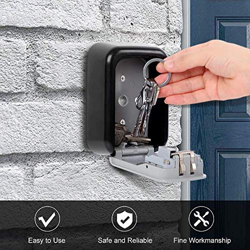 DOCOSS - Metal Key Safe Combination Storage Box Outdoor Wall Mounted with Code Password Security Lock for House Outdoor(Black,Grey) - Image 5