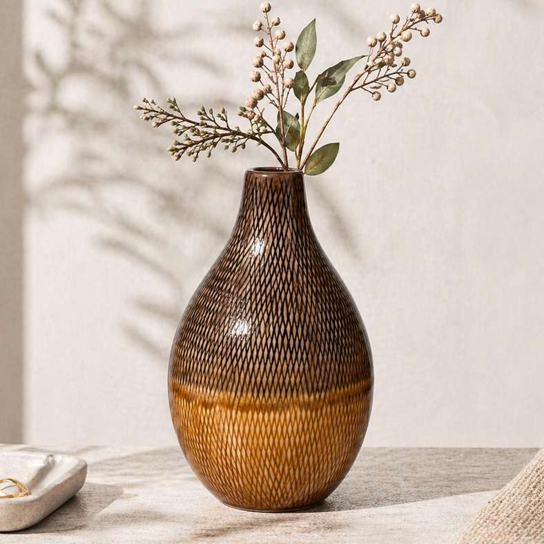 Pan Home Nobita Stoneware Artisanal Vase 13.3x13.3x20.5cm - Brown - 112AIC9905021 - Image 1