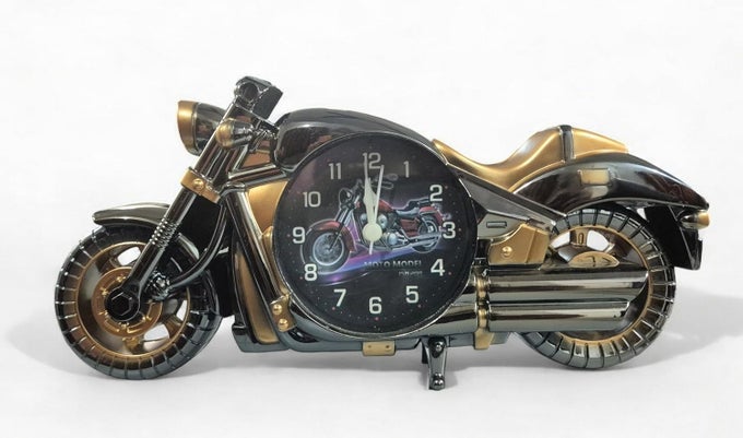 PLASTIC MOTORCYCLE ANALOG DESK ALARM CLOCK BLACK