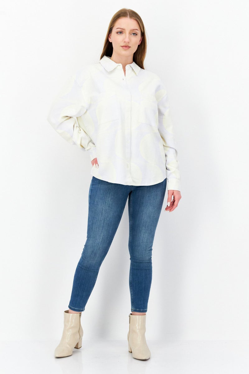 rvca Women Regular Fit Abstract Long Sleeves Casual Shirt, White - Image 4