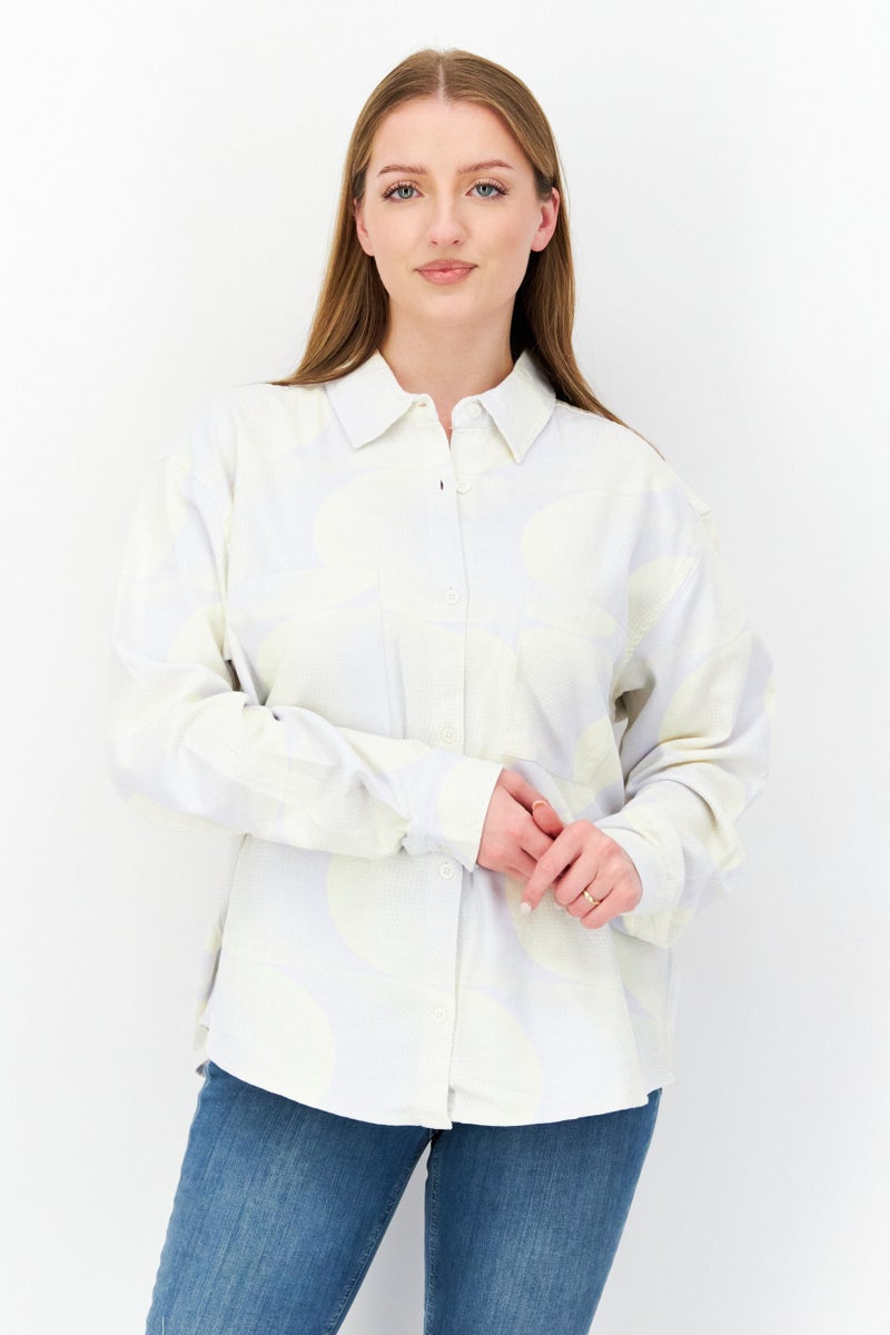 rvca Women Regular Fit Abstract Long Sleeves Casual Shirt, White - Image 1
