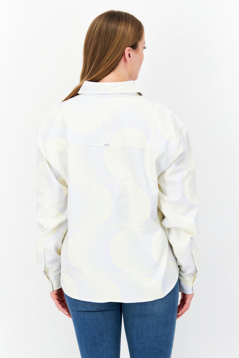 rvca Women Regular Fit Abstract Long Sleeves Casual Shirt, White - Image 3