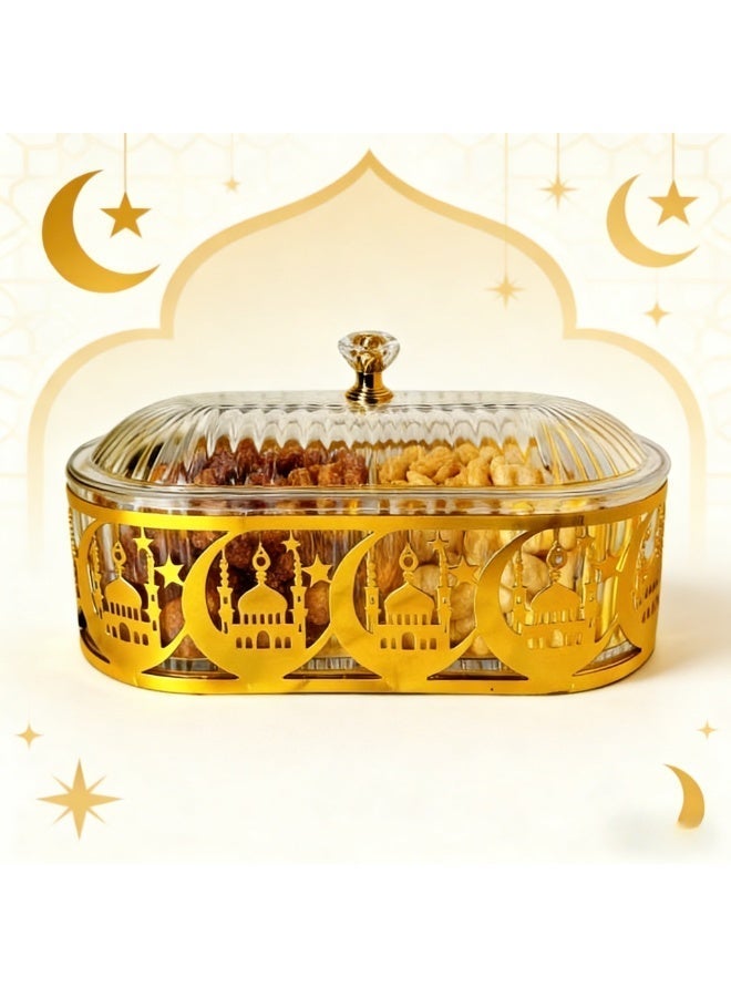 CKIKH Ramadan covered storage box and tray, golden moon Ramadan decorative box, dining tray for candies, pastries, snacks, festive party home decoration - Image 1
