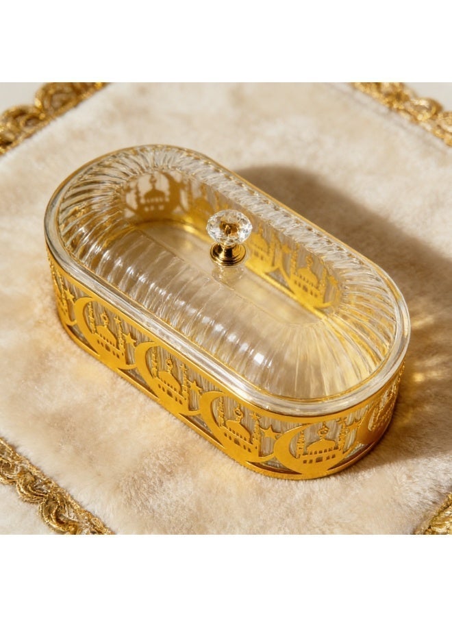 CKIKH Ramadan covered storage box and tray, golden moon Ramadan decorative box, dining tray for candies, pastries, snacks, festive party home decoration - Image 2