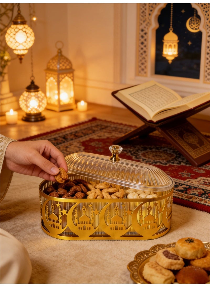 CKIKH Ramadan covered storage box and tray, golden moon Ramadan decorative box, dining tray for candies, pastries, snacks, festive party home decoration - Image 5