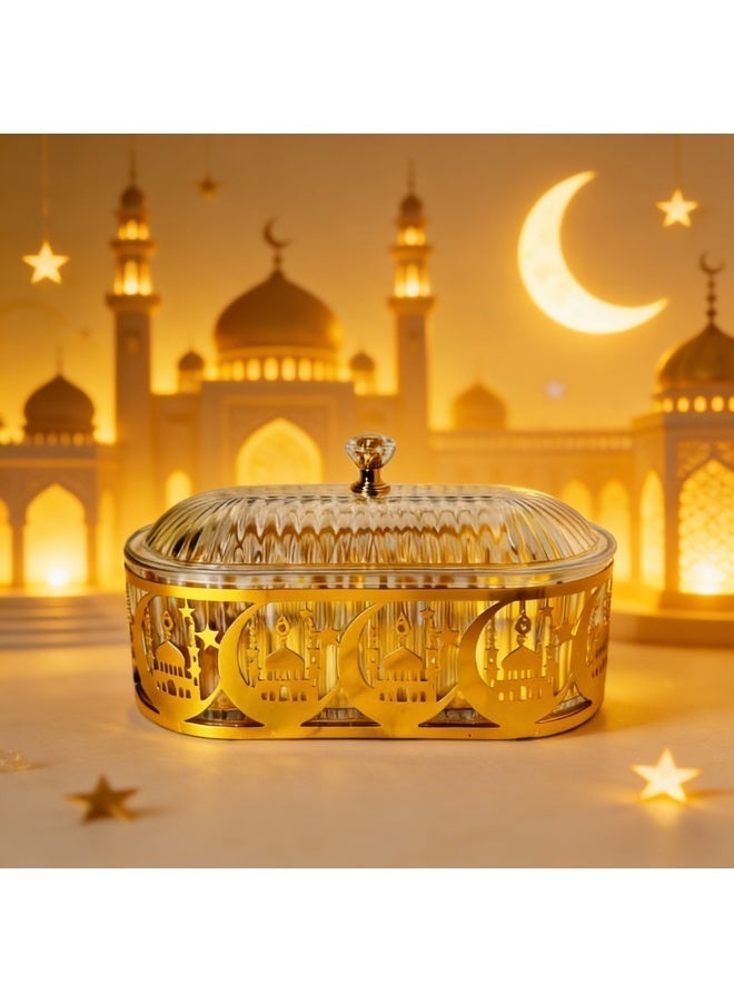 CKIKH Ramadan covered storage box and tray, golden moon Ramadan decorative box, dining tray for candies, pastries, snacks, festive party home decoration - Image 3