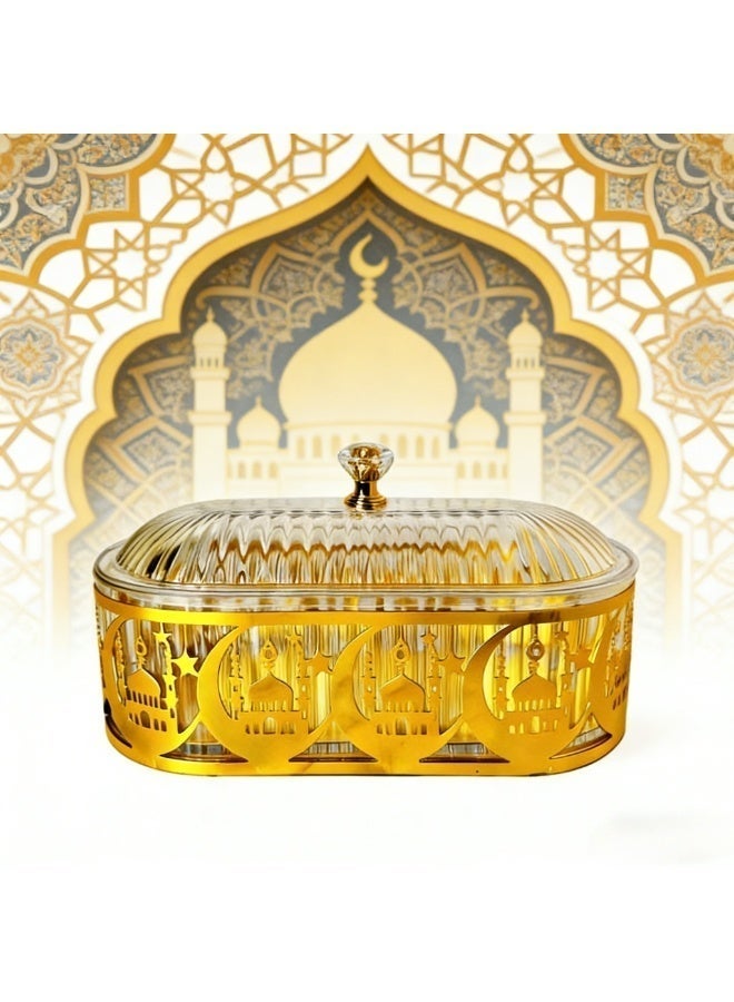 CKIKH Ramadan covered storage box and tray, golden moon Ramadan decorative box, dining tray for candies, pastries, snacks, festive party home decoration - Image 4