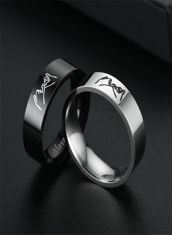 Kicomvi Pinky Promise Couple Rings Hand in Hand Ring Stainless Steel High Polish I Love You Carved Wedding Band Statement Ring for Women Men Friendship Lovers Jewelry-black 7, Metal, metal - Image 2