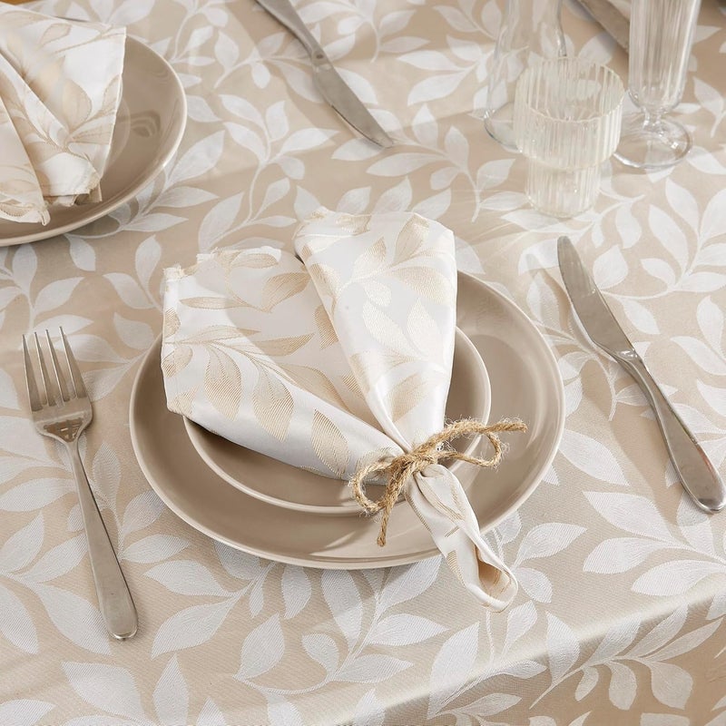 LINENZONE Elegant Rectangle Leaf Tablecloth Each 54 x 72 Inch Rectangular Tablecloth Come with 6 Matching Cocktail Napkins Brown Jacquard Tablecloth for Holiday Season Dinner Carla 54 x 72 Linen - Image 3