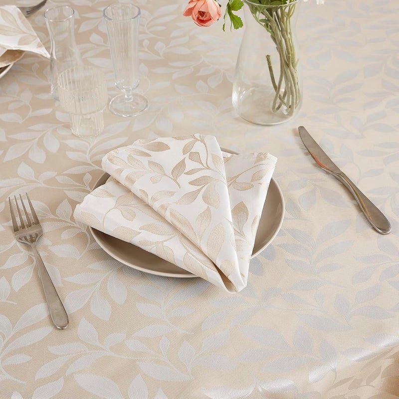 LINENZONE Elegant Rectangle Leaf Tablecloth Each 54 x 72 Inch Rectangular Tablecloth Come with 6 Matching Cocktail Napkins Brown Jacquard Tablecloth for Holiday Season Dinner Carla 54 x 72 Linen - Image 2