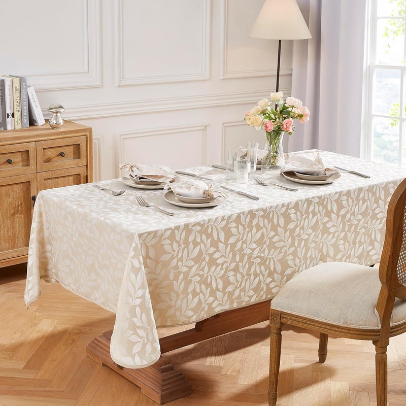 LINENZONE Elegant Rectangle Leaf Tablecloth Each 54 x 72 Inch Rectangular Tablecloth Come with 6 Matching Cocktail Napkins Brown Jacquard Tablecloth for Holiday Season Dinner Carla 54 x 72 Linen - Image 1