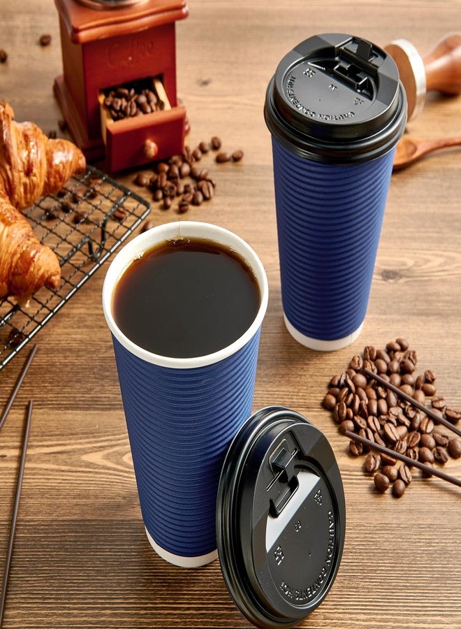 LITOPAK 80 Pack Insulated Ripple Wall 16 oz Disposable Paper Cups, Three Layer Insulated Hot Paper Coffee Cups with Lid and Straws for Parties, Picnics, and Travel - Image 4
