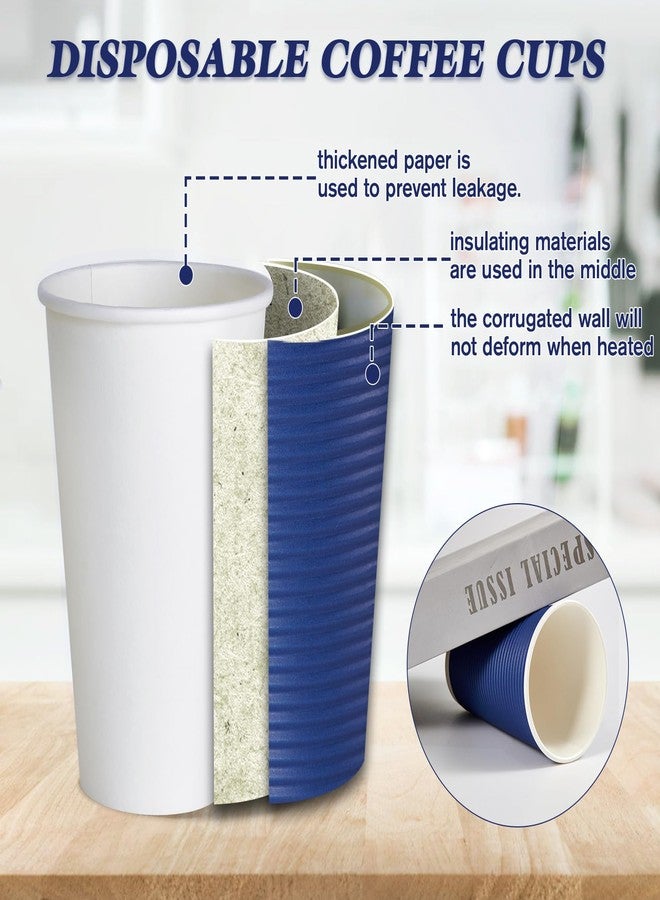 LITOPAK 80 Pack Insulated Ripple Wall 16 oz Disposable Paper Cups, Three Layer Insulated Hot Paper Coffee Cups with Lid and Straws for Parties, Picnics, and Travel - Image 3