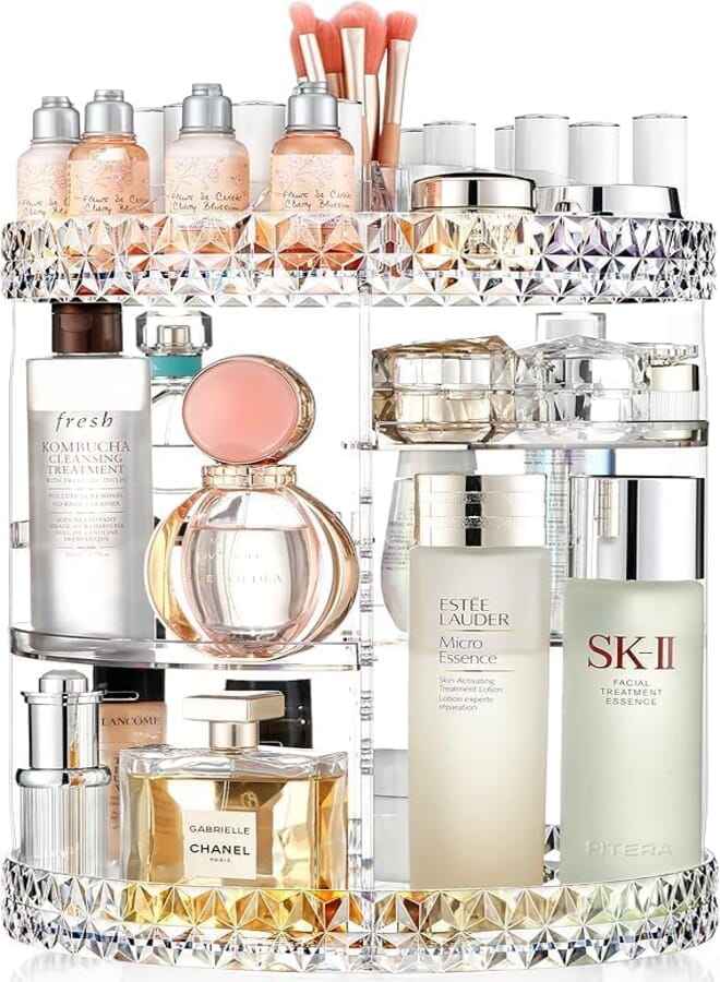 XPY-D09 Stylish Makeup Organiser, 360 Degree Rotating Cosmetic Organizer With Adjustable 7 Layers, Large Capacity Makeup Storage Ideal For [Makeup][Skincare][Bathroom Essentials] Acrylic Transparent