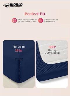 Eworld 3-Piece Blue Cotton Fitted Bedsheet Set Includes 1 Deep-Pocket Sheet for a Snug Fit and 2 Pillow Covers, Breathable, Machine Washable for Optimal Protection, Available in King, Queen and Single Sizes  - Image 4