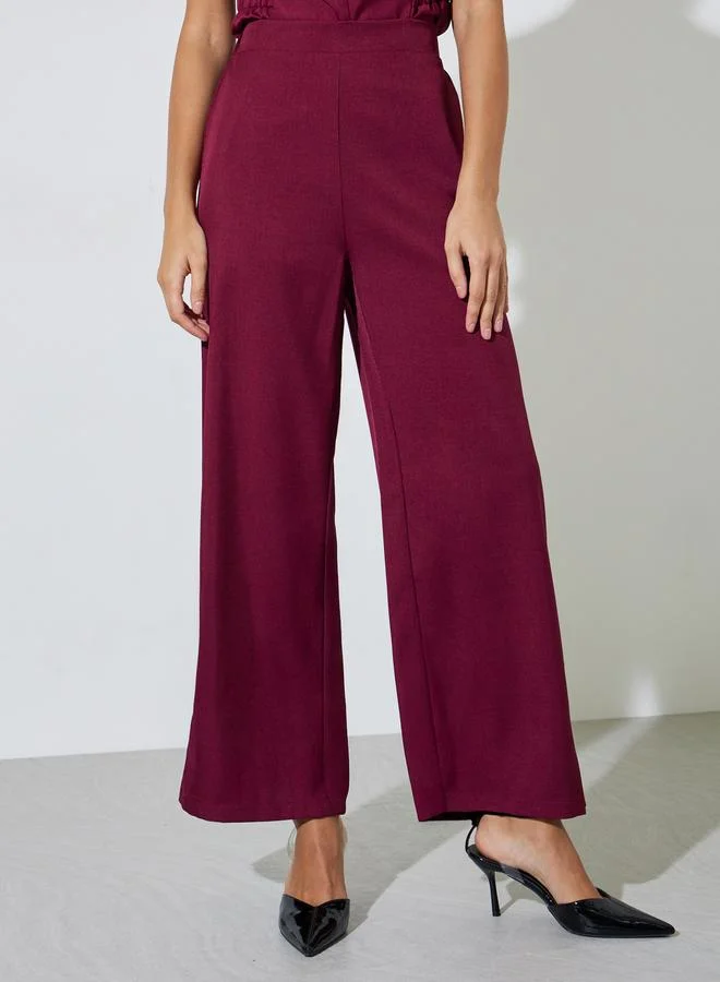 ستايلي Burgundy Solid Wide Leg Pants