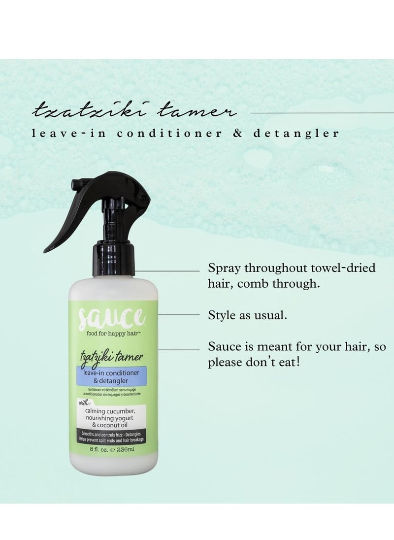 Sauce Beauty - SAUCE BEAUTY Tzatziki Leave In Conditioner and Detangler Spray - Leave In Conditioner For Curly Hair, Oily & Damaged Hair - Smoothening & Taming Leave-In Conditioner Spray with Coconut Oil (8 Fl Oz) - Image 1