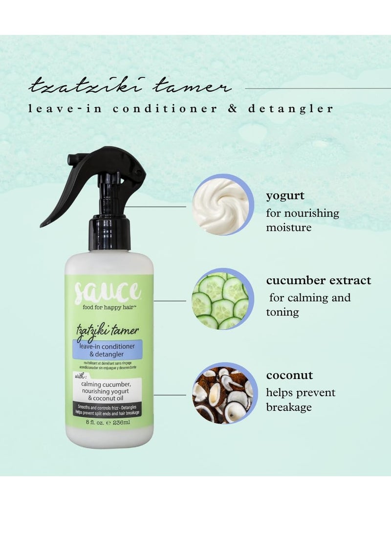 Sauce Beauty - SAUCE BEAUTY Tzatziki Leave In Conditioner and Detangler Spray - Leave In Conditioner For Curly Hair, Oily & Damaged Hair - Smoothening & Taming Leave-In Conditioner Spray with Coconut Oil (8 Fl Oz) - Image 1