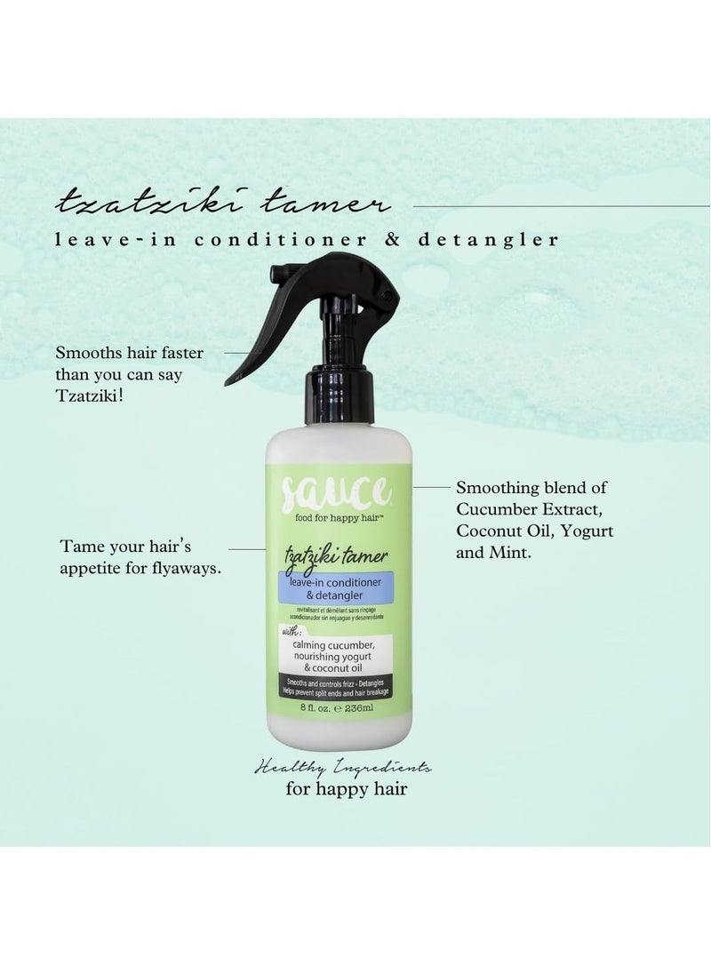 Sauce Beauty - SAUCE BEAUTY Tzatziki Leave In Conditioner and Detangler Spray - Leave In Conditioner For Curly Hair, Oily & Damaged Hair - Smoothening & Taming Leave-In Conditioner Spray with Coconut Oil (8 Fl Oz) - Image 1