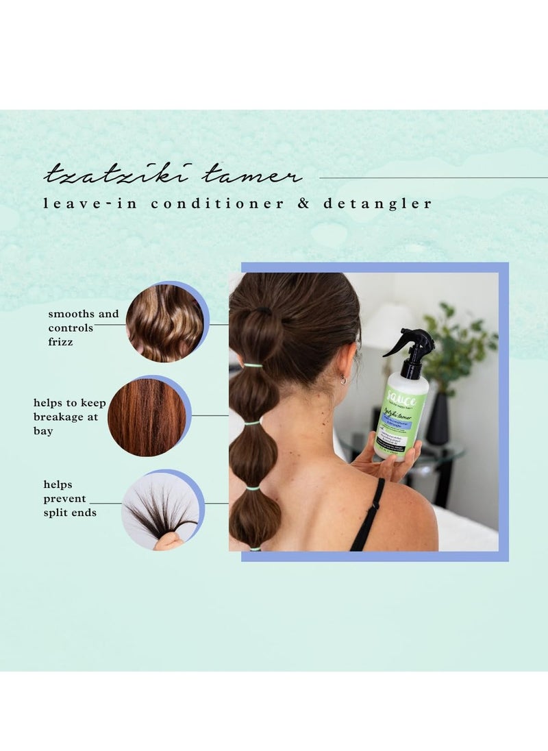 Sauce Beauty - SAUCE BEAUTY Tzatziki Leave In Conditioner and Detangler Spray - Leave In Conditioner For Curly Hair, Oily & Damaged Hair - Smoothening & Taming Leave-In Conditioner Spray with Coconut Oil (8 Fl Oz) - Image 1