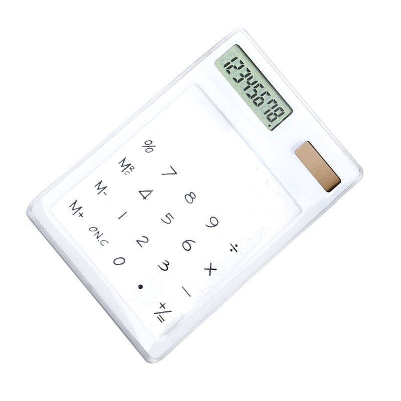Solar Powered Calculator Touch Screen 8 Digit LCD Display Portable Transparent Calculator for Office School Home White - Image 4